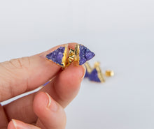 Load image into Gallery viewer, Purple triangle druzy earrings
