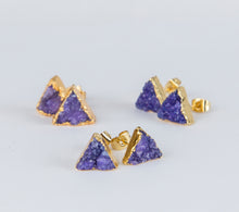 Load image into Gallery viewer, Purple triangle druzy earrings